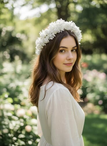 victoria secret bombshell beden spreyi: Ağ süni güllərdən hazırlanmış çiçək tacı/baş bəzəyi. - Dairəvi — 1