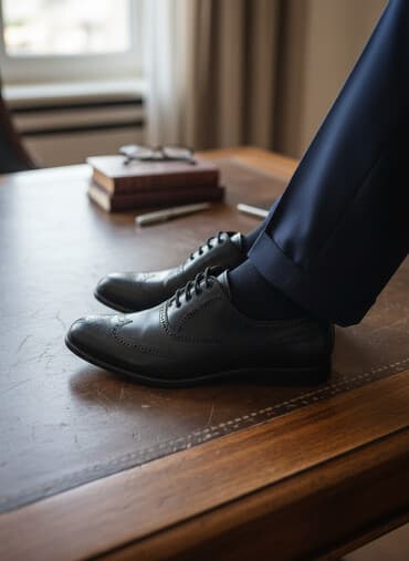 Dəri kişi ayaqqabıları klassik üslubda. Bu ayaqqabılar bağcıqlıdır və