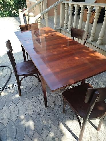 balkon stul: Yemək masası və 4 ədəd stul dəsti - Material: ağac karkas, parlaq — 2