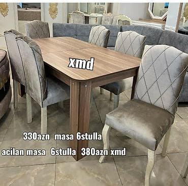 Для гостиной, Новый, Раскладной, Прямоугольный стол, 6 стульев