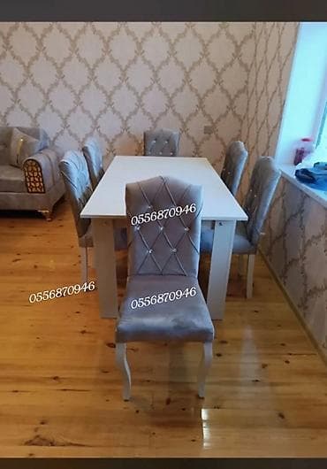 Qonaq otağı üçün, Yeni, Açılmayan, Dördbucaq masa, 6 stul