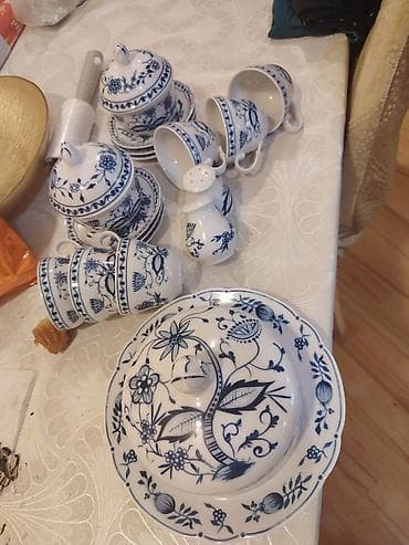 Çay dəsti, rəng - Mavi, Farfor, 6 nəfərlik, Almaniya