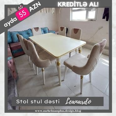 qonaq otagi ucun masalar: Qonaq otağı üçün, Yeni, Açılan, Dördbucaq masa, 6 stul — 3