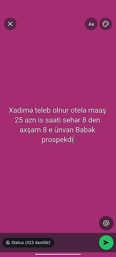 otel temizlik işi: Xadimə tələb olunur, Gündəlik ödəniş — 1