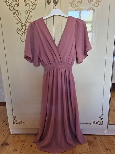 İki uzun yay donu dəsti 1) Tünd tozqırmızı (mauve) rəngdə şifon uzun