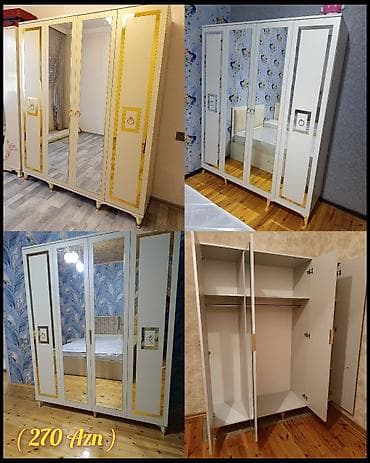 dehliz skafi: Dörd qapılı geyim şkafı - Rəng: ağ korpus, qızılı dekor xətləri və — 1