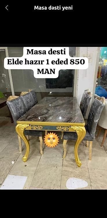 metbex stol ve stullari: Dördbucaq masa, Qonaq otağı üçün, 6 nəfər — 1