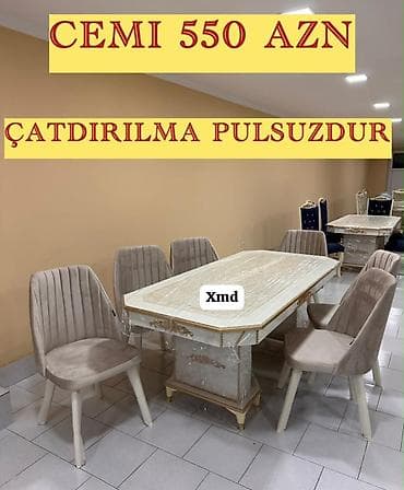 kunc divan iwlenmiw: - Məhsul: Yemək otağı dəsti - Tərkib: 1 ədəd süfrə masası + 6 ədəd — 1