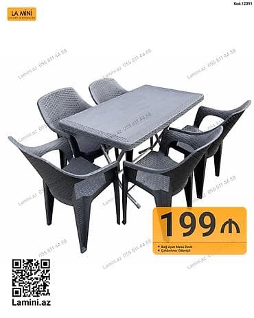stul plastik: Bağ üçün Masa Dəsti - 1 ədəd düzbucaqlı masa + 4 ədəd kreslo - Rattan — 1
