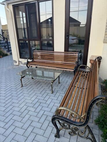 Bağ kresloları: Dekorativ metal karkaslı, taxta lamelli park skamyası - Karkas — 2