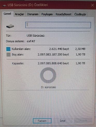 hard disk 4 tb: 2TB USB flaş yaddaş - Tutum: 1.90 TB (exFAT fayl sistemi olaraq — 2