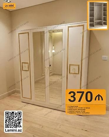 4 qapılı, Güzgülü, Digər rəng, Digər material, Açılan, Düz dolab