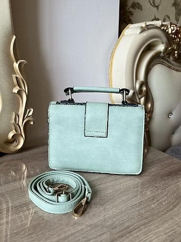 cantalar: Zərif naxışlı çiyin/əl çantası - Rəng: açıq nanə-yaşıl. - Ön hissə — 2