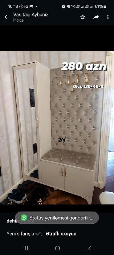 Мебель на заказ: *dehliz dolabı* Yeni sifarişlə ✔️ Ölçü 120×40 ×2, rəng seçimi var 😍 — 1