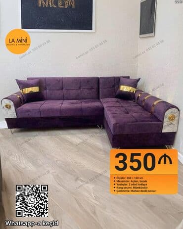 Künc divan, Açılan, Bazalı, Vеlur parça, Şəhərdaxili pulsuz çatdırılma