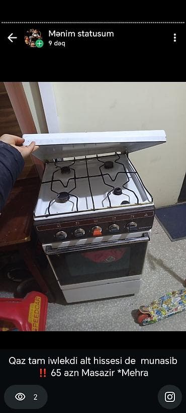 Qaz plitəsi və soba dəsti - 4 gözlü qaz plitəsi, üst qapaqlı - Sobası
