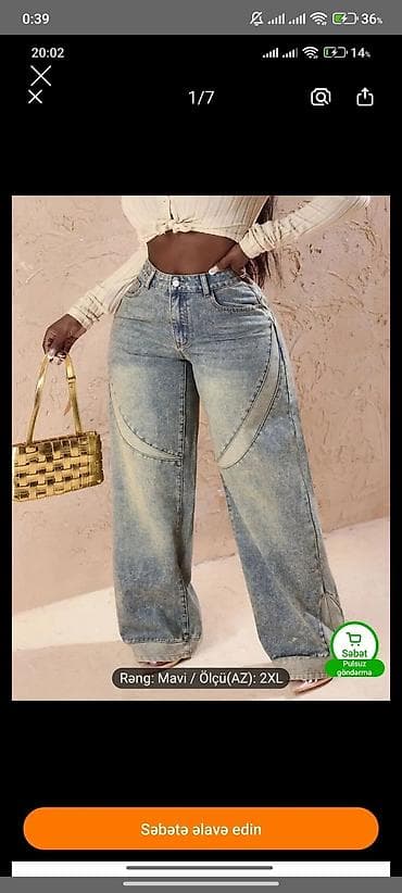 Alt paltarı: Qadın geniş kəsimli cins şalvar - Rəng: mavi (açıq-qarmaqarışıq yuma — 1