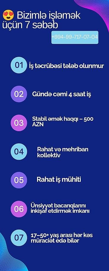 Satış: Part-time iş imkanı – gündə 4 saat Təsvir: - İş təcrübəsi tələb — 1