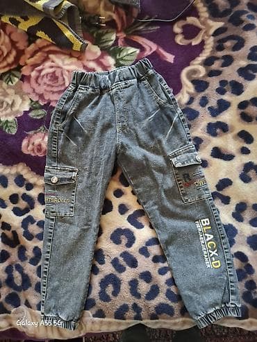 Uşaq cins şalvarı - Rəng: tünd-boz denim - Model: cargo üslubunda