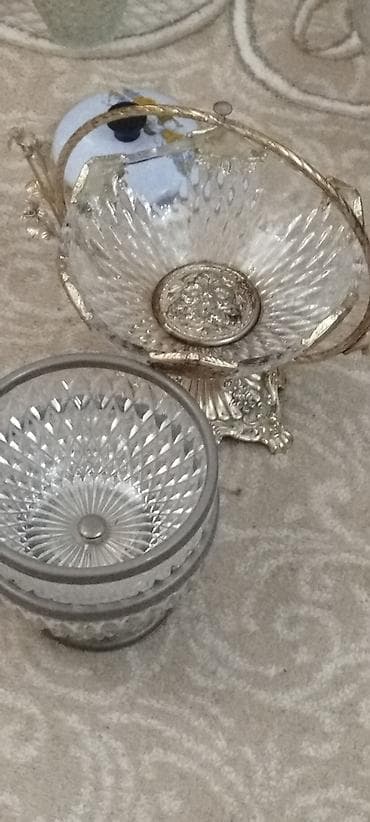 konfet qabi: Şüşə/Kristal meyvə-şirniyyat qabları dəsti - Material: şəffaf şüşə — 8