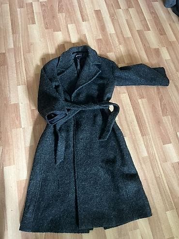 Şortlar: Tünd boz rəngdə uzun palto - Model: Kəmərli, xanım üçün uzun palto - — 4