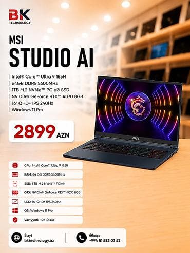 notbuk asus: İşlənmiş MSI, 16 ", Intel Core i9, 1 TB — 1