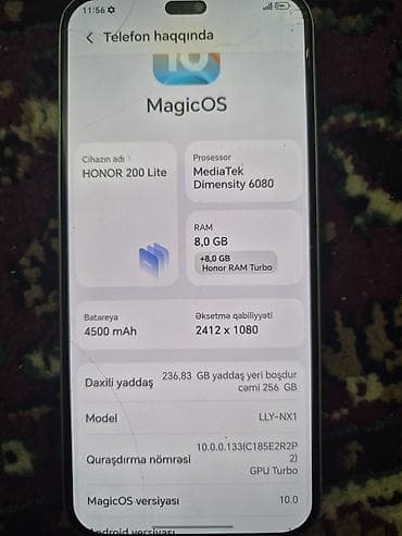 200 azn telefon: Honor 200 Lite, 256 GB, rəng - Yaşıl, Barmaq izi, İki sim kartlı — 3