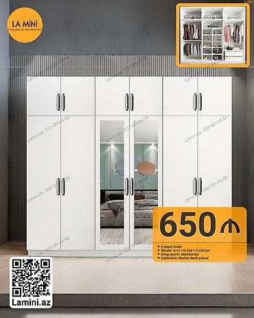6 qapılı paltar dolabı - Ölçülər: dərinlik 47 sm × hündürlük 250 sm × — 1