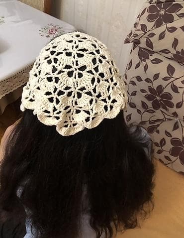 baş örtüsü: Zərif əl işi kroşe saç örtüsü/bandana - Material: qalın, yumşaq — 4