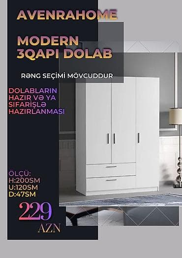 Yeni, 3 qapılı, Siyirməli, Ağ, Digər material, Açılan, Düz dolab