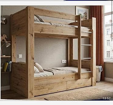 taxta divan: İki mərtəbəli taxta çarpayı - Material: massiv ağac görünüşlü, isti — 1