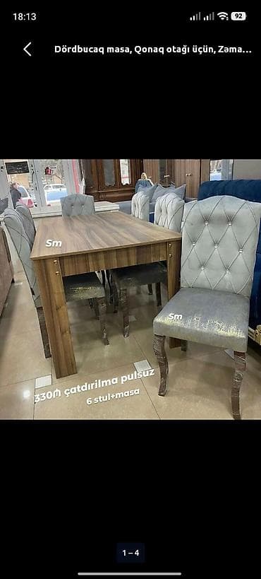 oturaca: Qonaq otağı üçün, Yeni, Dördbucaq masa, 6 stul — 1