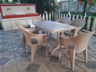 saray qesebesinde ucuz heyet evleri: Yeni, Dördbucaq masa, 6 stul, Açılan, Stullar ilə, Həsir toxunuşlu, Türkiyə — 1