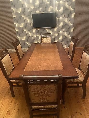 dekorativ ağaclar: Yemək otağı dəsti – masa + 6 stul - Material: massiv ağac karkas, üst — 2