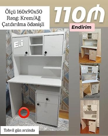 mebel modelleri: Yazı/qiraət masası – üst vitrinli model - Ölçülər: 160×90×50 sm və — 3
