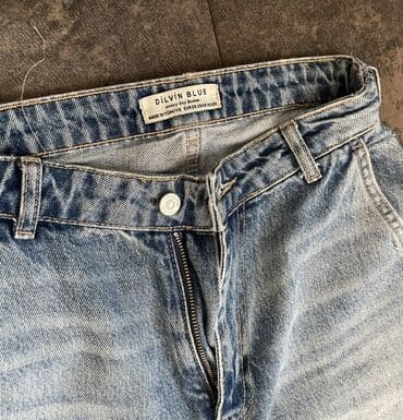 Alt paltarı: Qadın/Unisex cins şalvar dəsti 1) Açıq mavi mom fit cins - Yüksək — 6