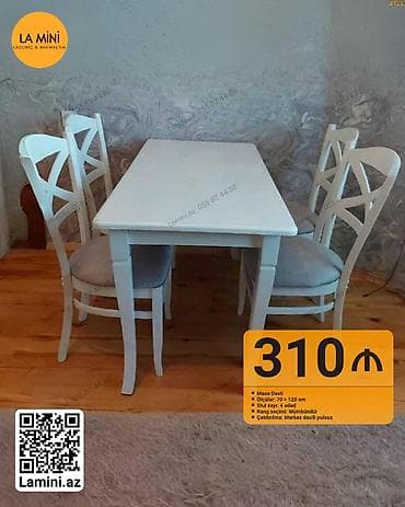 Dördbucaq masa, 4 stul