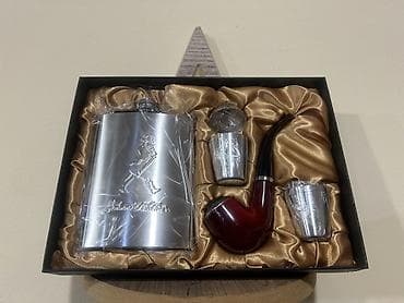 Şəxsi əşyalar: Hədiyyəlik dəst – metal kolba, mini stəkanlar, huni və tütün pibası — 1