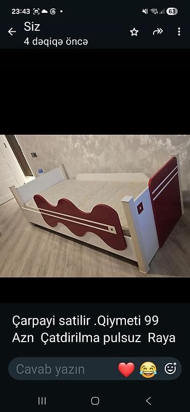 Uşaq çarpayısı - Rəng: ağ və qırmızı, dekorativ dalğalı yan