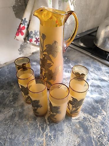 qab qaşıqlar: Bohemia Glass sürahi və stəkan dəsti.Yenidir. Həm bu rəng dəsti,həmdə — 1