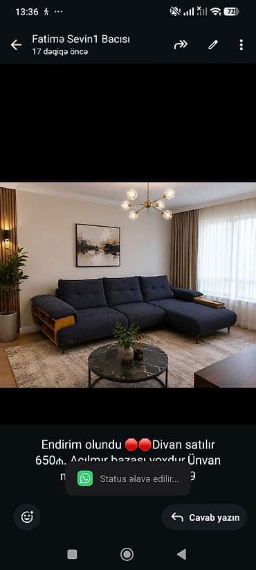 divan satisi: Endirim olundu 🛑🛑Divan satılır 650₼. Açılmır bazası yoxdur.Ünvan — 1