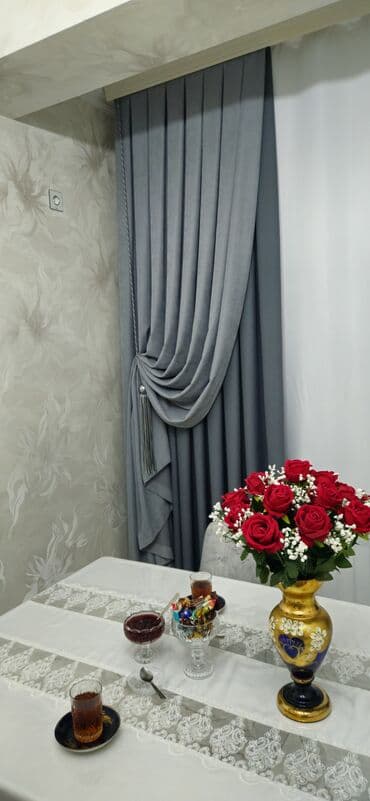 Pərdə və tüllər: Boz rəngli dekorativ pərdə dəsti - Modellər: klassik drapeli iki yana — 3