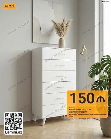 Ağ rəngli komod – minimalist dizayn, qızılı tutacaqlar və konus — 1