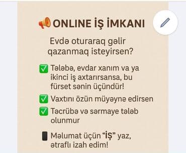 работа для пожилых женщин: Online iş imkanı – evdən işləyərək əlavə gəlir qazanmaq fürsəti — 1