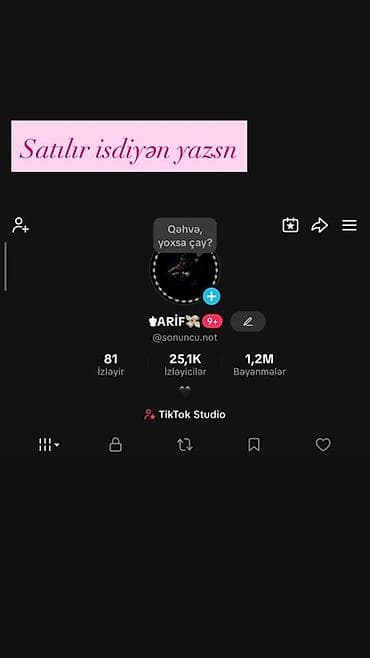 Satılır: TikTok hesabı
istifadəçi adı dəyişdirilə bilər