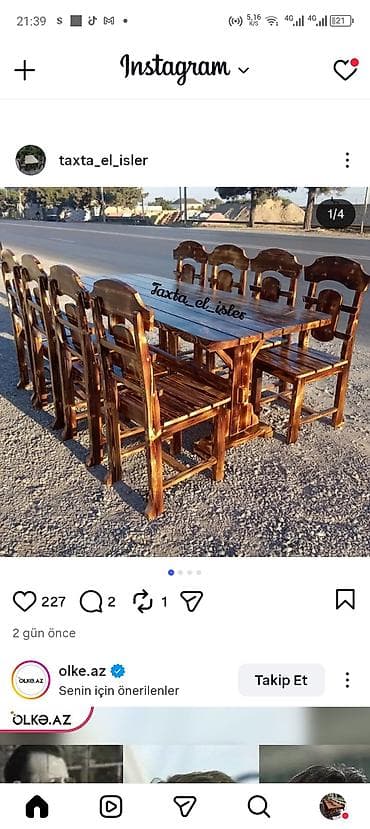 istollar: Dördbucaq masa, Açılmayan, Stullar ilə, Taxta — 2