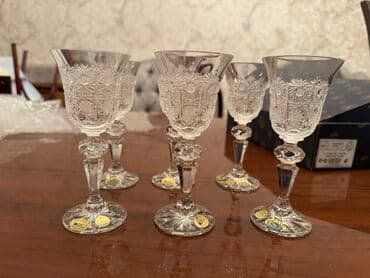 nerj qablar: Qədəhlər, rəng - Ağ, Xrustal, 6 ədədli dəst, Çexiya — 4