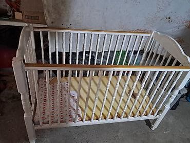 kunc divanar: Uşaq beşiyi – taxta, klassik dizayn - Material: bərk taxta, ağ rəngdə — 2