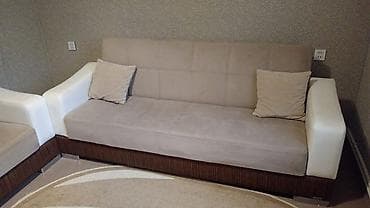 Salon dəsti – divan və 2 ədəd kreslo - Dizayn: bej rəngli oturacaq və lalafo.az -da Salon dəsti – divan və 2 ədəd kreslo - Dizayn: bej rəngli oturacaq və