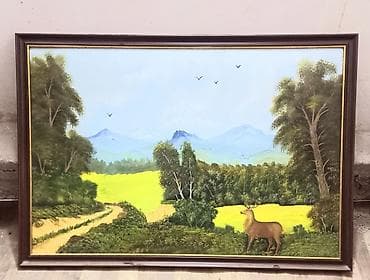 maral sekli: Məhsul: Yağlı boya tablo – “Dağ mənzərəsi və maral” Təsvir: - Kətan — 2